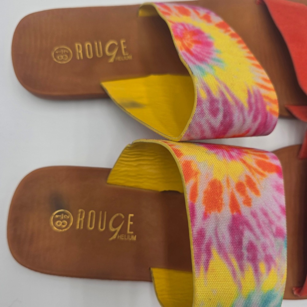 Rouge Helium Women's Flat Slide Sandals Bundle Brown Tie Dye Red Size 8.5 9 - Picture 8 of 12